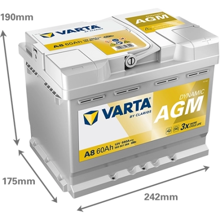 Akumulator 12V 60Ah 680A Varta Dynamic AGM P+ Start Stop