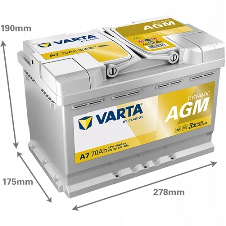 Akumulator samochodowy Varta AGM 70 Ah 760 A P+ 12V