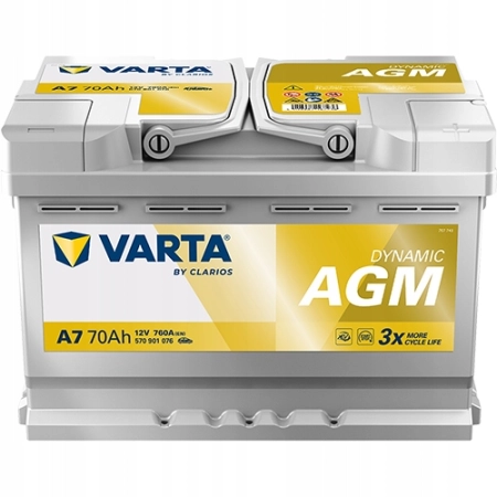 Akumulator samochodowy Varta AGM 70 Ah 760 A P+ 12V