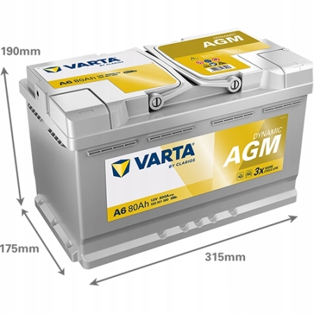 Akumulator Varta AGM 80Ah 800A P+ Start Stop
