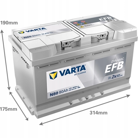 Akumulator VARTA EFB 80Ah 12V 800A Start-Stop N80
