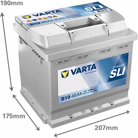 AKUMULATOR 45AH 400A 12V VARTA DYNAMIC SLI B19 P+